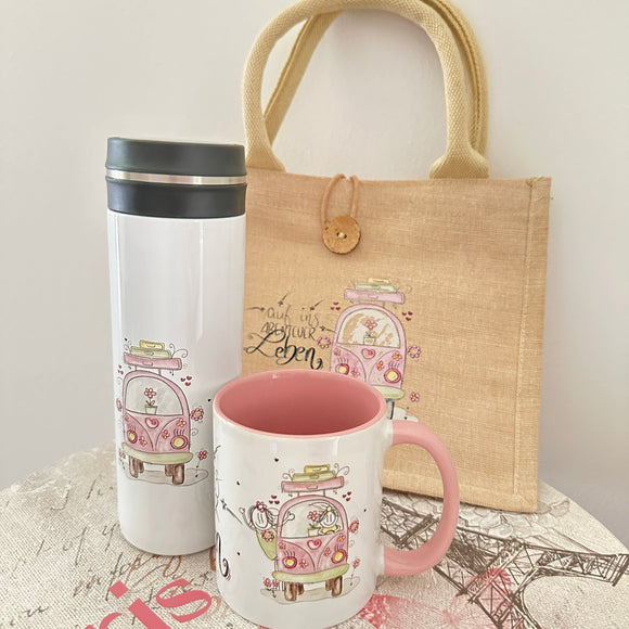 Pinselstift Geschenkeset Teeflasche Minitasche und Keramiktasse